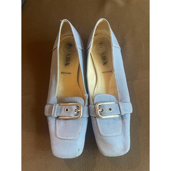 Vintage PRADA Blue Loafer Flats w Buckle Size 38.5 8.5 AS-IS IMPERFECT Shoes - Picture 1 of 6